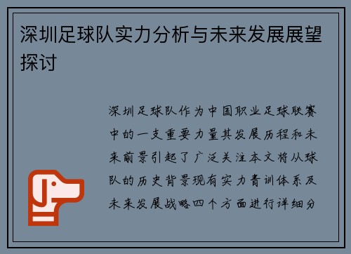 深圳足球队实力分析与未来发展展望探讨